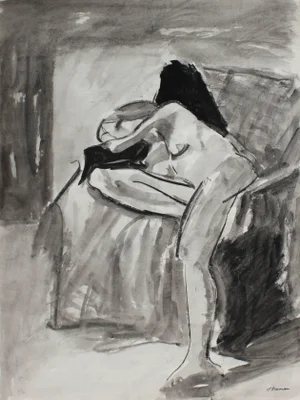 Jack Freeman Interior With Bay Area Figure, Charcoal & Ink, 1971 1971