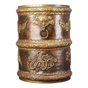 19th Century Tibetan Buddhist Copper Vessel With Dragons and Ring Handles