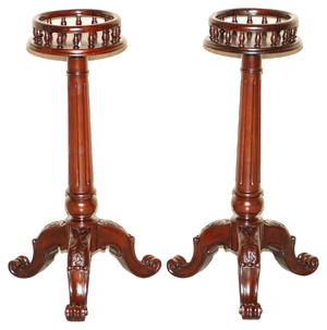 Antique Hand Carved Pedestal Plant Stands in the style of Thomas Chippendale, Set of 2