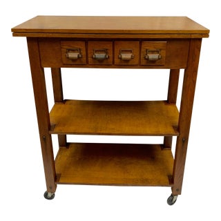 1940s Mid-Century Modern Wood Laboratory Table Bar Cart For Sale