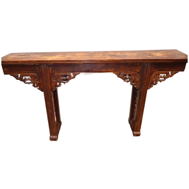 67” 19th Century Antique Chinese Qing Dynasty Dragon Altar Table Solid Elmwood Long Console For Sale - Image 12 of 13