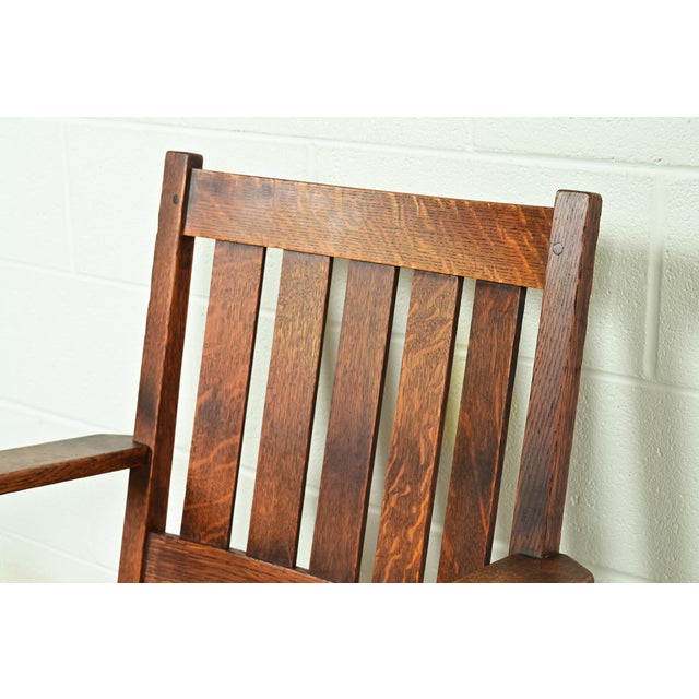 Wood Stickley Brothers Antique Mission Oak Arts & Crafts Rocking Chair, Circa 1910 For Sale - Image 7 of 13