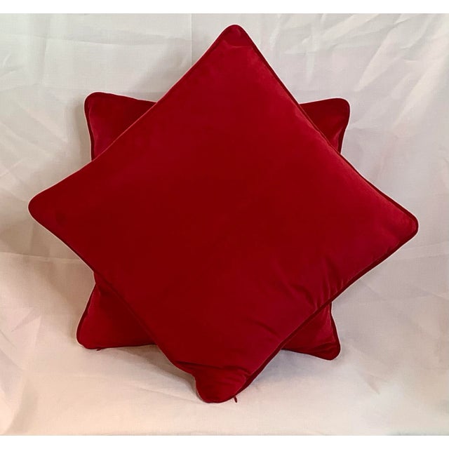 Contemporary Contemporary Ruby Red Velvet Cranberry Pillows - A Pair For Sale - Image 3 of 9