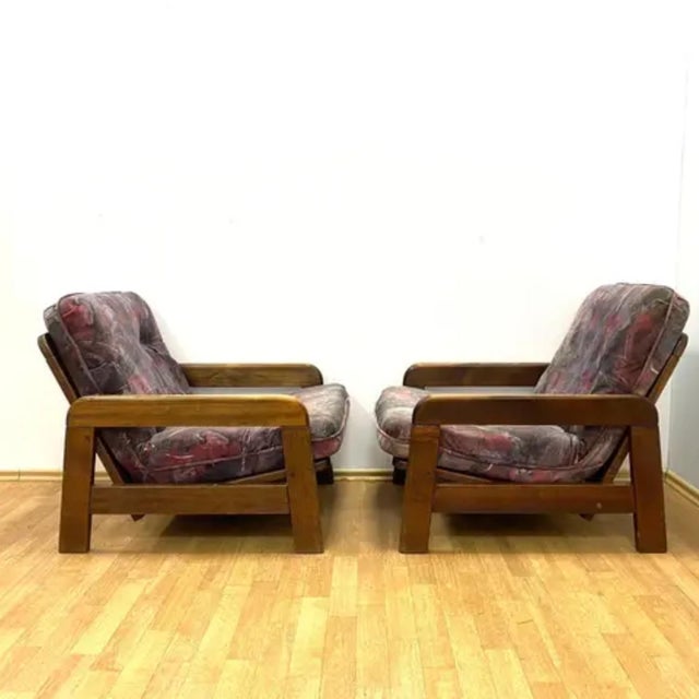 Brown Vintage Armchairs in Wooden Frame, 1970s, Set of 2 For Sale - Image 8 of 10