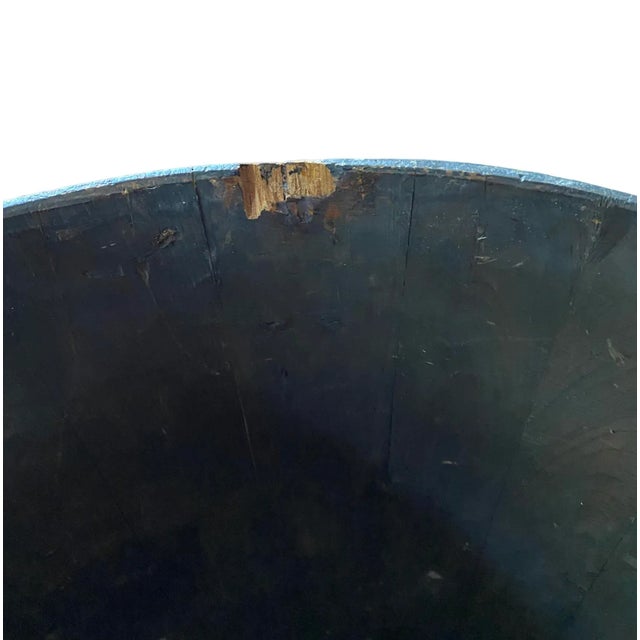 19th Century Chinese / Chinoiserie Large Scenic Black Painted Wood Rice Barrel / Basket For Sale - Image 9 of 10