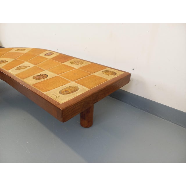 Comma-Shaped Coffee Table with Shell Motifs in Wood and Vallauris Ceramic from Barrois, 1960s-1970s For Sale - Image 14 of 18
