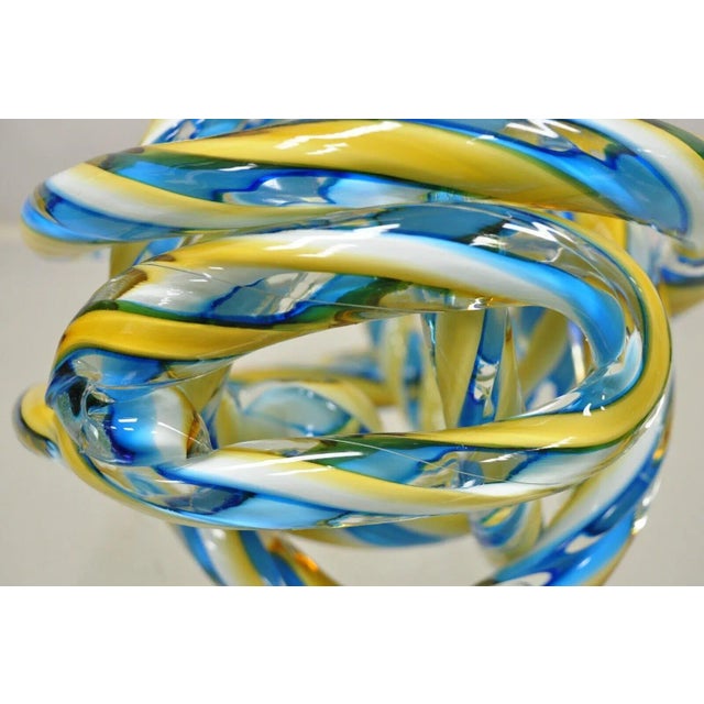 Murano Art Glass Swirl Infinity Love Knot in Blue and Yellow For Sale In Philadelphia - Image 6 of 11