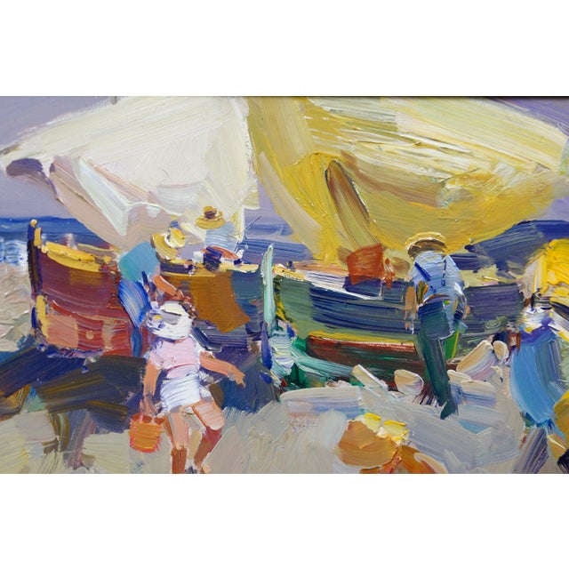 Ventura Diaz ''Fisherman' Oil Painting Impressionist Seascape Beach Canvas 35" For Sale - Image 9 of 13