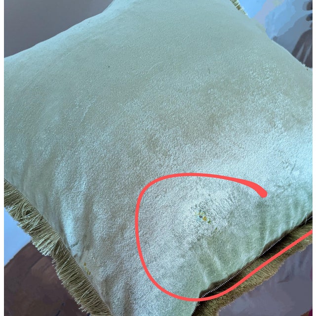 Pair Palm Beach Style 20" by 20" Velvet Shell, Silk Trim, Duck Feather Pillows For Sale - Image 4 of 4
