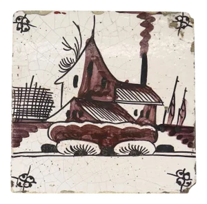 Dutch Delft Tin Glazed Painted Pottery House Tile