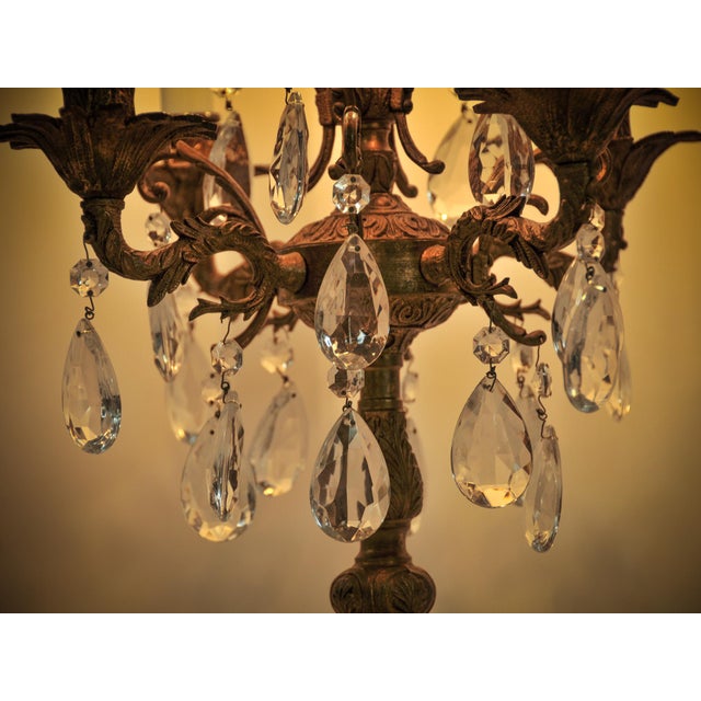 Vintage Brass and Crystal Table Chandelier 5 Arm Candelabra Lamp For Sale - Image 14 of 15
