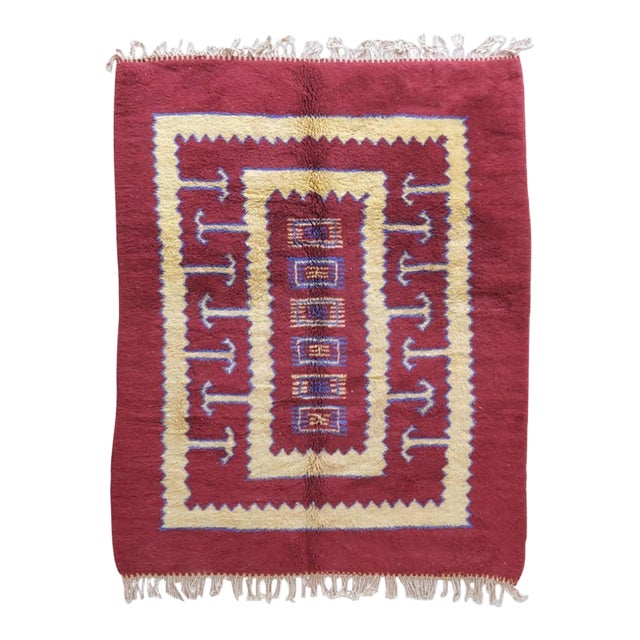 Red Contemporary Beni M'Rirt Wool Rug - 9.8 X 7.1 Ft For Sale