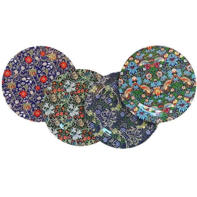 Metal Enameled Tin Arts & Crafts Botanical Plates - Set of 4 For Sale - Image 7 of 7