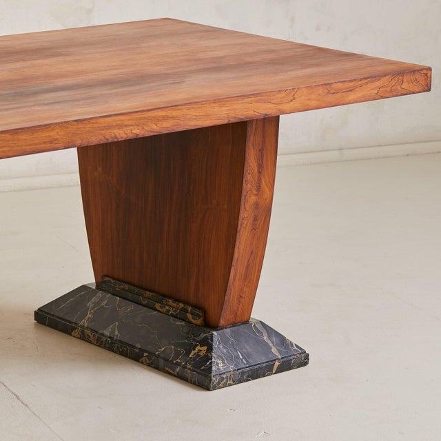 Brown French Art Deco Extendable Wood + Black Marble Dining Table or Desk, 1940s For Sale - Image 8 of 11