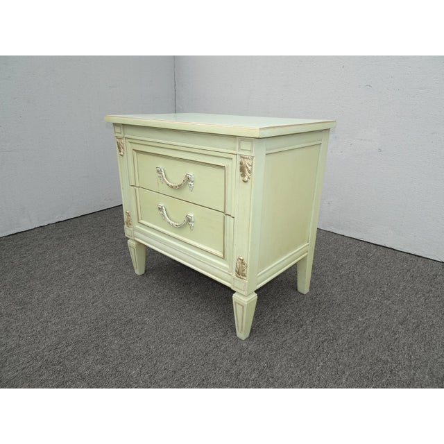Vintage French Louis Style Lite Green Nightstand W Brass Handles For Sale In Los Angeles - Image 6 of 13