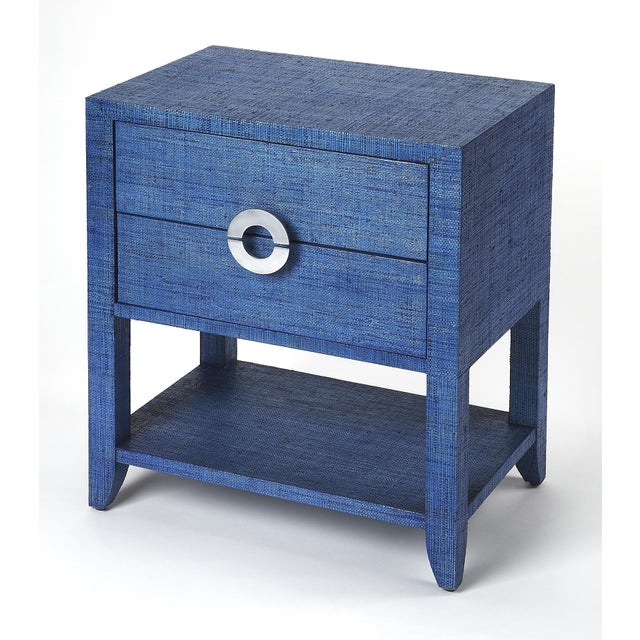 Amelle 24 in. W Rectangular Raffia 2 Drawer Nightstand with Lower Open Shelf, Blue Raffia For Sale In Chicago - Image 6 of 6