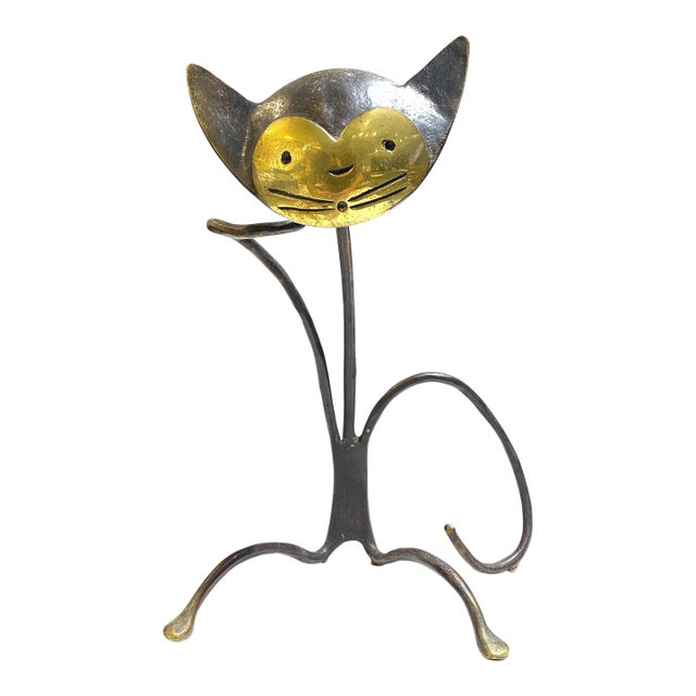 Mid 20th Century Large Walter Bosse Brass Cat Wine Bottle Holder For Sale