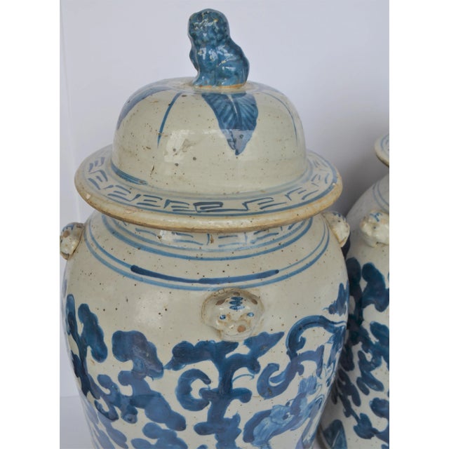 2020s Large Chinoiserie Blue and White Scroll and Leaf Ginger Jars, a Pair For Sale - Image 5 of 6