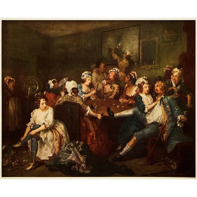 Brown 1956 After William Hogarth "The Rake's Progress, 3: The Orgy", Vintage Full-Color Print For Sale - Image 8 of 8