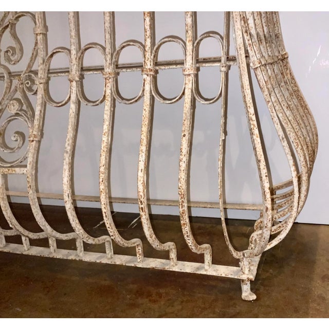 French Country Vintage Antique White Finished Iron Faux Bois Console Table For Sale - Image 3 of 7