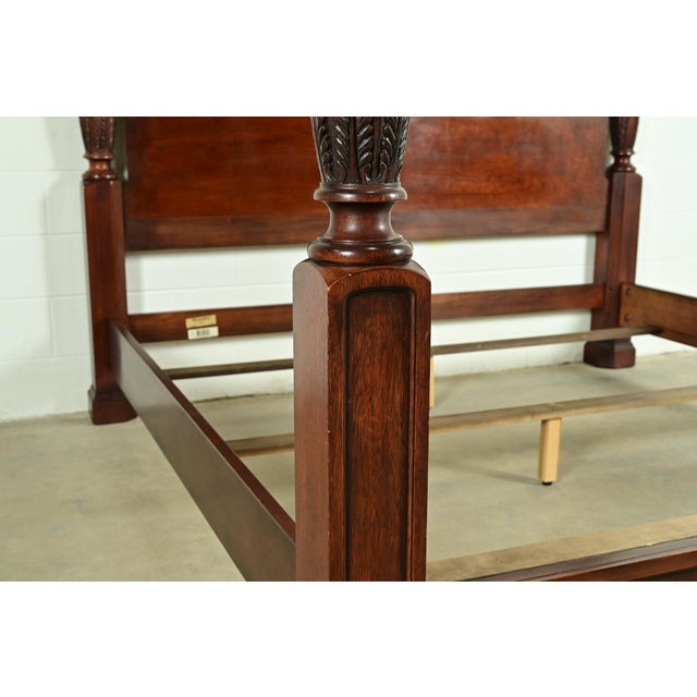 Brown Henredon Georgian Carved Cherry Wood King Size Poster Bed For Sale - Image 8 of 11