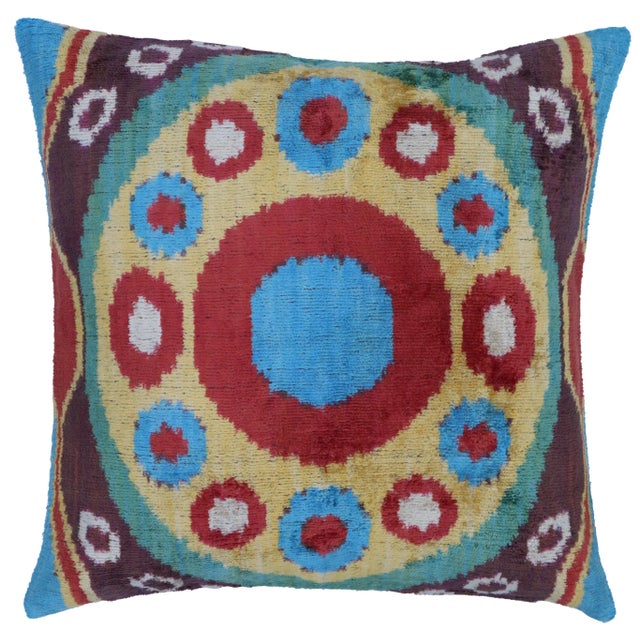 Textile Contemporary Velvet Multi Color Geometric Throw Pillow With Down Insert For Sale - Image 7 of 7