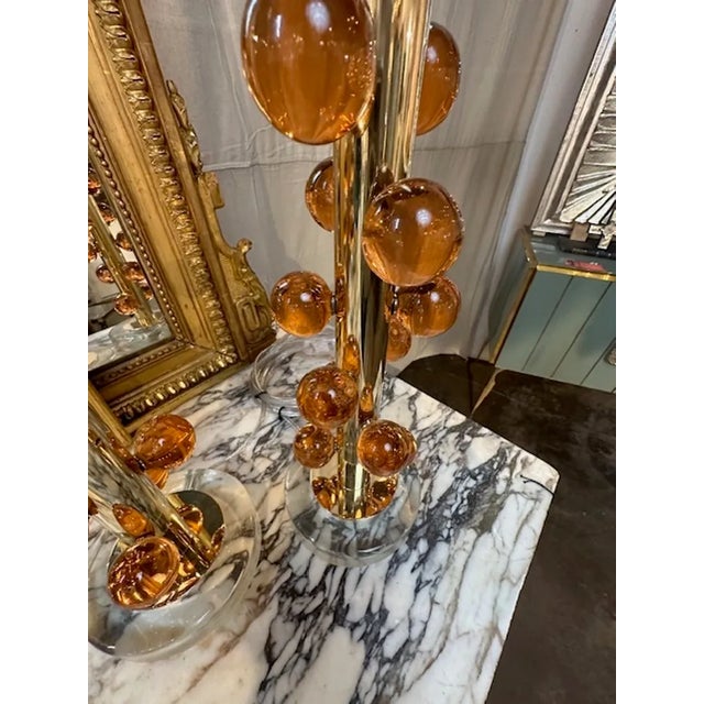 Early 21st Century Pair of Modern Murano Peach Ball Form Lamps For Sale - Image 5 of 5