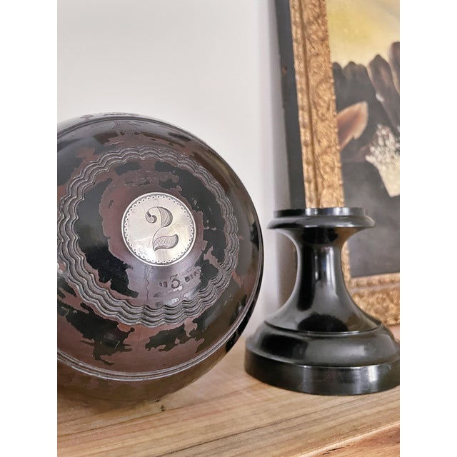 1937 English Sterling & Wood Trophy Lawn Bowling Ball on Stand For Sale - Image 4 of 5