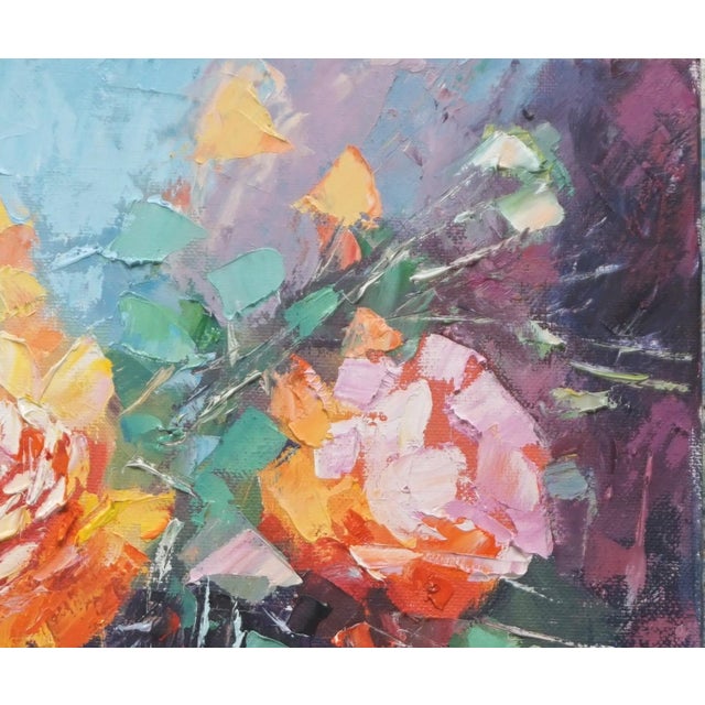 Original oil painting by Sean Wu, A bouquet of flowers in full bloom in a glass vase.