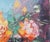Original oil painting by Sean Wu, A bouquet of flowers in full bloom in a glass vase.