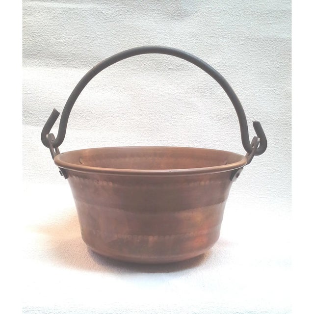 Metal Antique Solid Copper Hanging Hearth Pot Pan With Riveted Wrought Iron Handle For Sale - Image 7 of 7