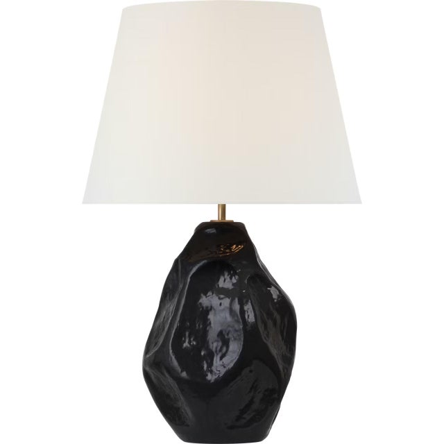 Transitional AERIN by Visual Comfort Signature Rocco 27" Table Lamp in Black with Linen Shade For Sale - Image 3 of 3