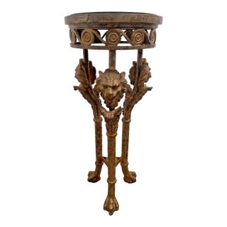 1970s Neoclassical Revival Empire Style Plant Stand Pedestal Griffins Paw Feet Tripod For Sale