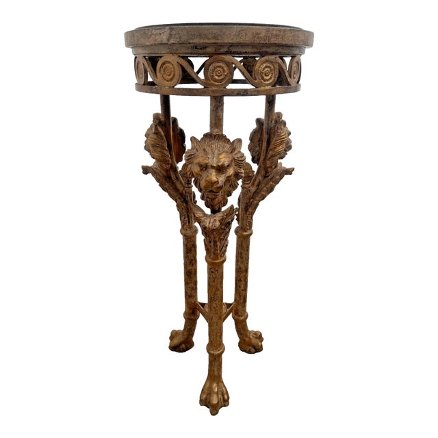 1970s Neoclassical Revival Empire Style Plant Stand Pedestal Griffins Paw Feet Tripod For Sale