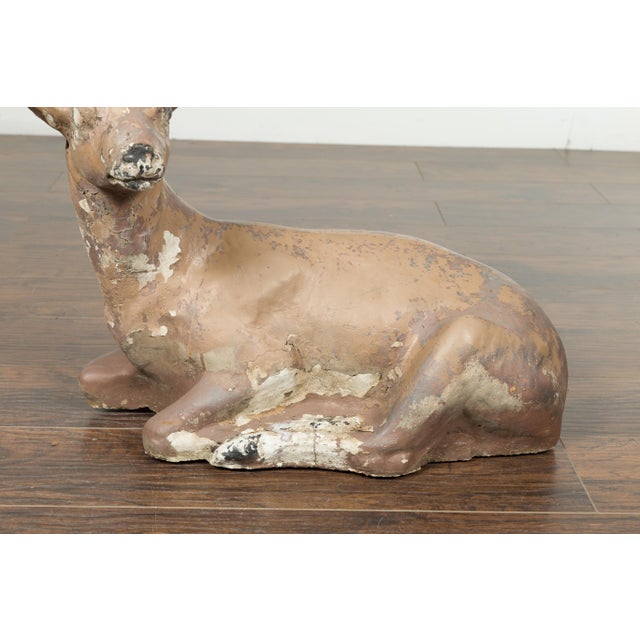 American 1950s Concrete Reclining Deer with Antlers and Weathered Appearance For Sale In Atlanta - Image 6 of 9