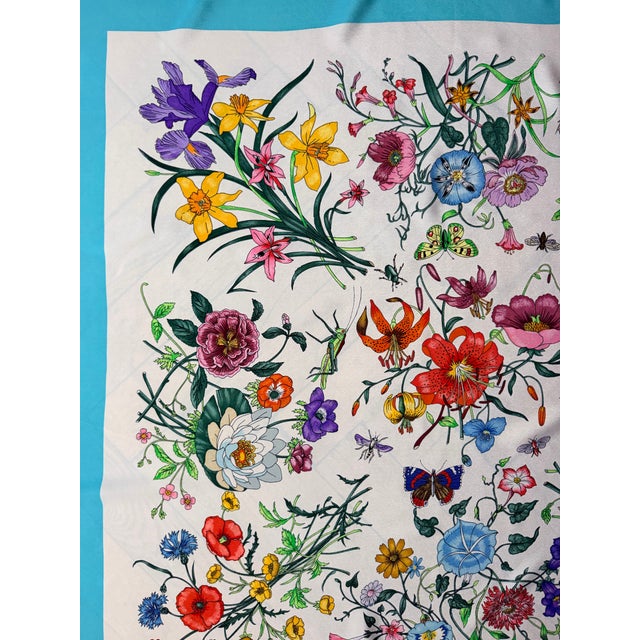 Textile Gucci Flowers and Insects Silk Scarf 1990 For Sale - Image 7 of 7