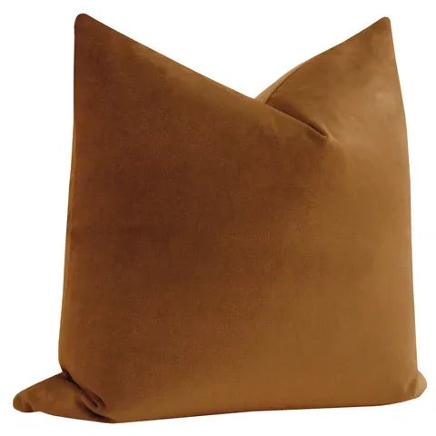 Contemporary 22" Cognac Contemporary Velvet Pillows- a Pair For Sale - Image 3 of 5