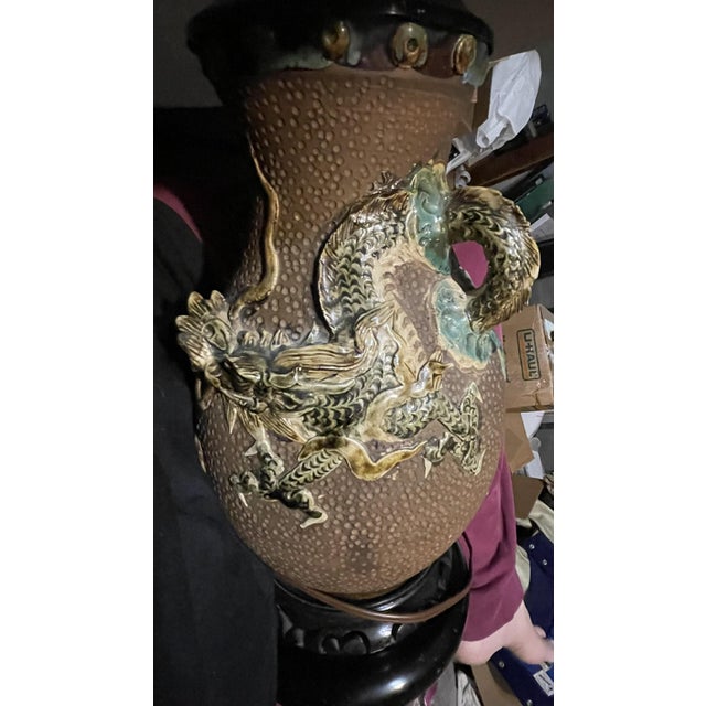 Antique Meiji Period Japanese Sumida Gawa Moriage Dragon Vase Lamp For Sale - Image 13 of 18