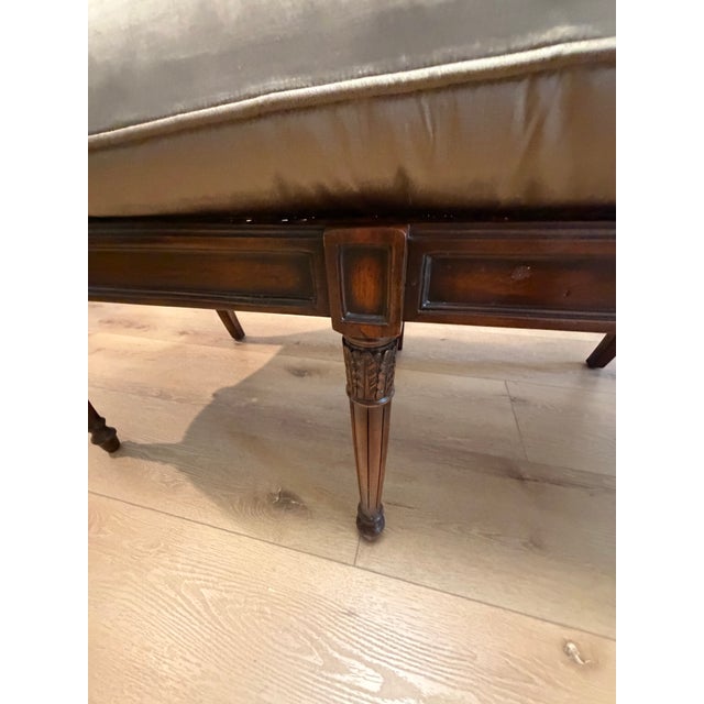 Taupe Elegant Vintage Mahogany Lattice-Back Settee With Silk Upholstery For Sale - Image 8 of 8
