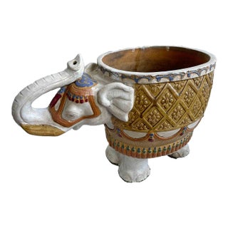 European Planter - Vintage Hand Painted Glazed Terracotta For Sale