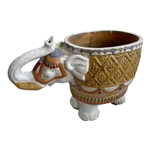 Planter - Vintage European Hand Painted Glazed Terracotta