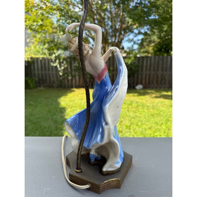 1930s Art Deco Porcelain Dancer Table Lamp German Flapper Attrib. Goldscheider For Sale - Image 9 of 18