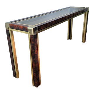 1980s Art Deco Faux Tortoise & Brass Console Table For Sale