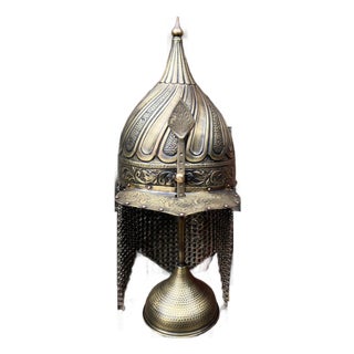 Hand Carved Heavy Brass Fluted Helmet For Sale