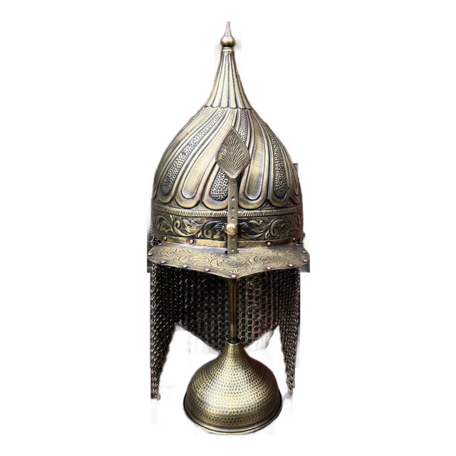 Hand Carved Heavy Brass Fluted Helmet For Sale