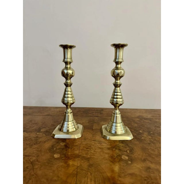 Late 19th Century Antique Victorian Brass Candlesticks, 1890, Set of 2 For Sale - Image 5 of 5
