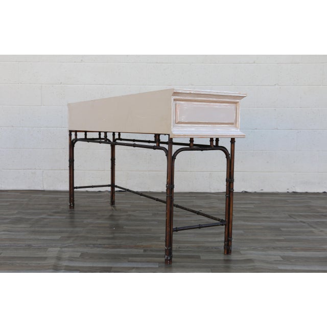 1970s Hollywood Regency Faux Bamboo Metal & Wood Four-Drawer Console Table For Sale - Image 16 of 18