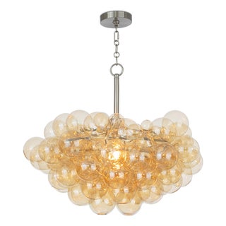 Bubbles Chandelier, Brushed Nickel with Amber Glass For Sale