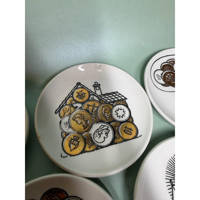 Piero Fornasetti Porcelain Coasters, Set of Eight - Commissioned by Bianca Unione Milan 1970 For Sale - Image 9 of 11
