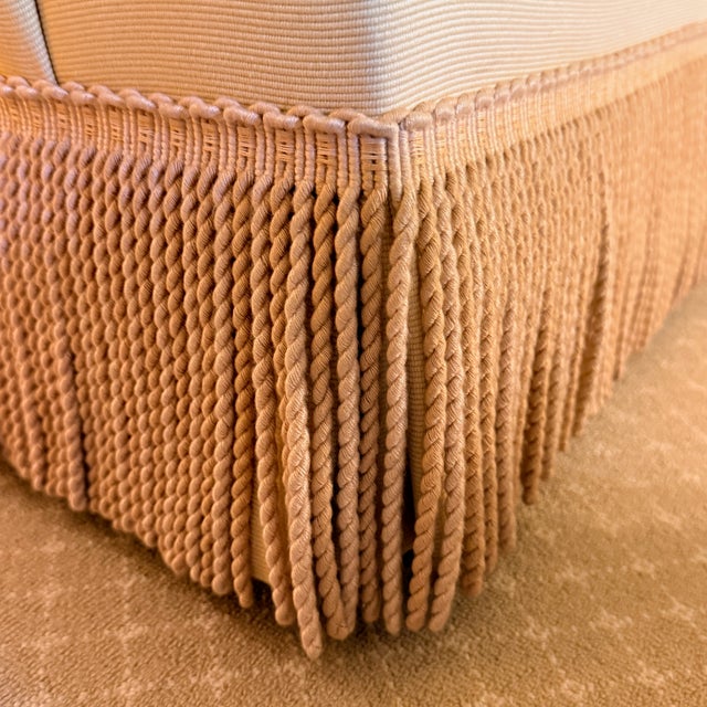 English Buttercream Yellow Swivel Lounge Chair With Scalamandré Bullion Fringe-2 Available For Sale - Image 3 of 11